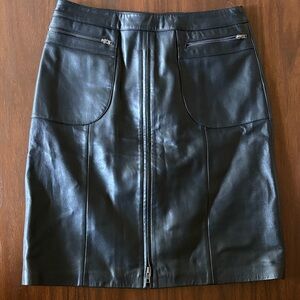 Vintage Black Leather Skirt VS2 Size 4 Moto Zippers Genuine Leather